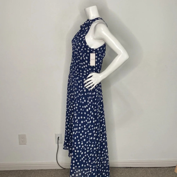 Tahari NEW Navy Blue & White Polka Dot Hi-Lo Midi Dress Size 14 - Picture 4 of 13